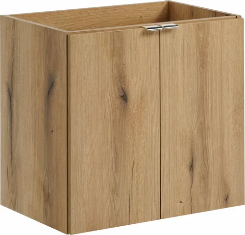 Waschbeckenunterschrank 60 Cm Eiche 2 Türen, Leiser Schließmechanismus, Griffe Chrom