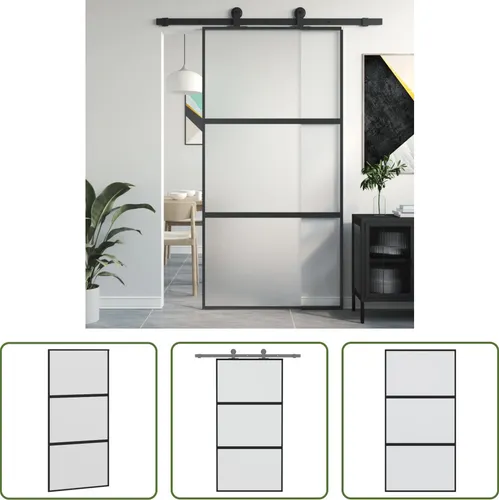 The Living Store Schiebetür Schwarz 102,5x205 cm Hartglas und Aluminium