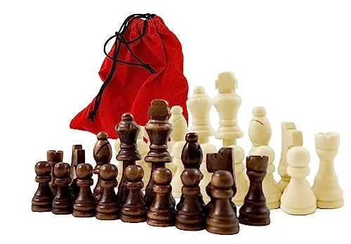 Holz Schachfiguren im Samtbeutel Königshöhe 79 mm - Staunton Design Schach Holzfiguren mit Filzgleiter Samt Beutel Baumwolle rot Gr. L König 79mm Springer handgeschnitzt