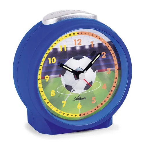 Atlanta 1981/15 Wecker für Kinder mit Leisegang Blau Fußball