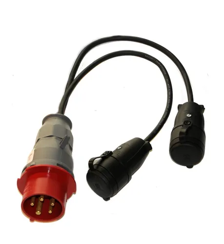 CEE Adapter 16A/400V Stecker Starkstrom auf 2x230V Schuko Kupplung H05RR-F 3x1,5