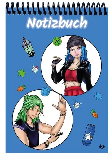 A 5 Notizblock Manga Quinn und Enora, blau, liniert Spiralbindung, Notizblock...