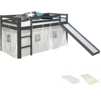 Homestyle4u Kinderhochbett 90x200 Grau mit Rutsche - Hochbett für Kinder mit coolem Sternendesign und integrierter Rutsche, bietet Platz zum Spielen und Träumen. Inklusive Lattenrost und Matratze für optimalen Schlafkomfort.