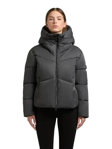 khujo Damen kurze Winterjacke warme Steppjacke mit großer Kapuze Milly Dark Melange Grey Gr. S