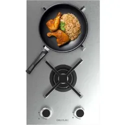 Cecotec Gaskochfeld 2 Brenner Bolero Squad G 2400S Inox. 5,2kW, Edelstahl, Gusseisenroste, Dreifach-WOK-Brenner - Silber