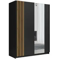 Feldmann-Wohnen Schwebetürenschrank, Schwarz, 150 cm, Modernes Design - Moderner Schwebetürenschrank mit großzügigem Stauraum und eleganten Lamellen in Holzoptik. Ideal für das Schlafzimmer und optimal für eine platzsparende Nutzung.