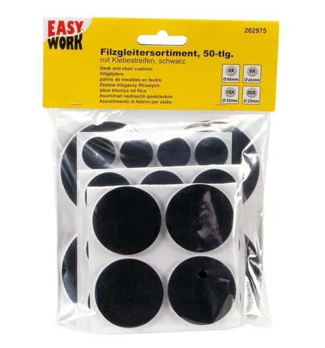Easy Work Möbelfuß Filzgleiter Sortiment 50 teilig schwarz, (50-St)