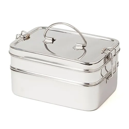 ECO Brotbox XL Double - Große Brotbox aus Edelstahl - Frischhaltedosen aus 100% lebensmittelechtem Edelstahl, ohne Plastik und Schadstoffe. Ideal für sicheres Aufbewahren von Lebensmitteln, geruchs- und geschmacksneutral.
