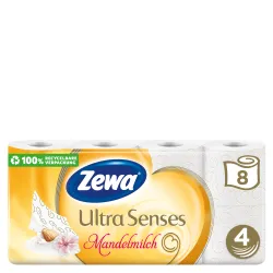 Essity Germany GmbH Zewa Ultra Senses Mandelmilch Toilettenpapier, Toilettentuch, zart duftend mit einem Hauch von Mandelmilch, 1 Packung = 8 Rollen à 135 Blatt 29276