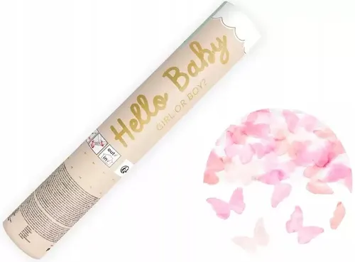 Tuba Strzelająca Armatka Konfetti GIRL Różowe Motylki Baby Shower 5904555049802