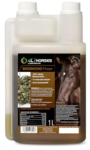 Kräuterland Broncho Power Pferde 1L - 1000ml Bronchial-Elixier aus 14 gezielt ausgewählten Bronchialkräutern- Ergänzungsfutter mit Atemwegskräutern in Premium Qualität