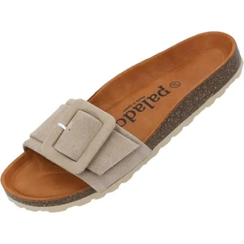 Palado Pantoletten Damen Nubra - bequeme Sandalen Made in Spain - Hausschuhe mit dämpfendem Kork-Fußbett - modische Sommerschuhe Grau UK9 - EU42