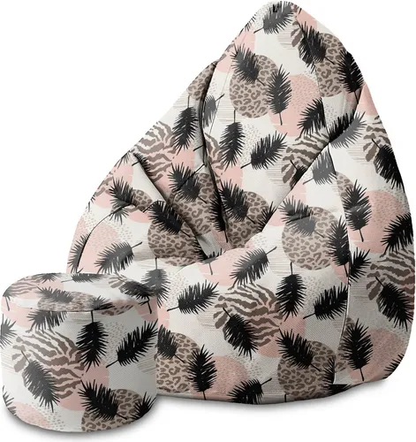 Dreamroots Sitzsack 80x80x120cm Sitzsack mit Rückenlehne und Fußstütze und Bezug, Sitzsack, Sitzsack, Sitzpouffe, Animal and Tropical Geometric