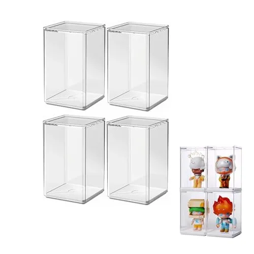 Dasellfa Vitrine Schaukasten Box Acryl Vitrine, Sammlervitrine mit Tür, Für Minifiguren, Figuren Vitrine Kleine, Action Figuren Spielzeug, Modellautos, Sammelfiguren (7.9*7.9*12.9cm*4)