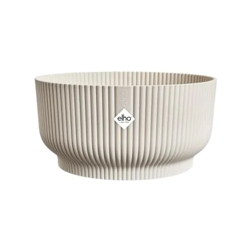 elho Vibes Fold Bowl 25 - Blumentopf für Innen - 100% recyceltes Plastik - Ø 24.9 x H 12.1 cm - Weiß/Linen White