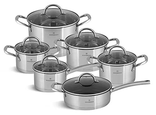 Edenberg Topfset mit Pfanne - Beständig Gegen Hohe Temperaturen - Töpfe Set Geeignet für Alle Herdarten - Topfset Induktion aus Edelstahl - Hochwertiger Topf mit Marmorpfanne für Kochen