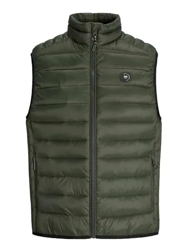Jack & Jones Bradley Light Weste Grün S - Lässige Herrenweste aus leichtem, atmungsaktivem Gewebe, ideal für wechselhaftes Wetter. Hoher Stehkragen und Reißverschluss für optimalen Komfort.