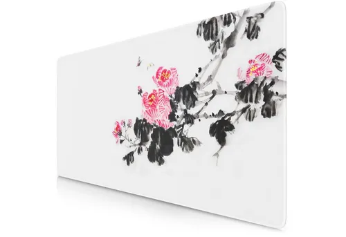 Titanwolf Gaming Mauspad XXL Speed Mousepad 900 x 400 x 3 mm, Schreibtischauflage, abwaschbar, rutschfeste Rückseite, Geschwindigkeit & Präzision, Sumi-e Flower