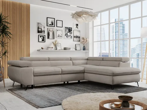MKS MÖBEL Ecksofa PETER L – Stilvolles Sofa mit Schlaffunktion - Ecksofa PETER in L-Form mit verstellbaren Kopfstützen und praktischem Bettkasten. Ideal für stilvolle Wohnzimmer, bietet Komfort und Flexibilität mit verschiedenen Liegeoptionen.