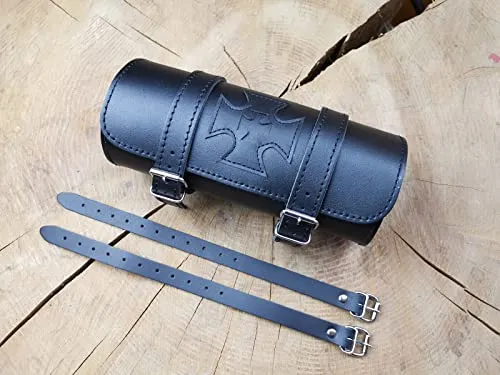 ORLETANOS Tool Malteser Kreuz Totenkopf Werkzeugrolle kompatibel mit Harley Chopper Reisekoffer Lederrolle Werkzeugrolle Hot Rod HD Koffer Sissybar Gepäckrolle Motorradkoffer schwarz
