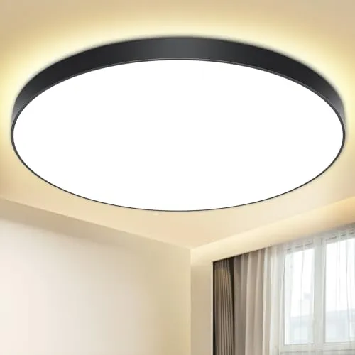Deckenlampe LED Deckenleuchte Flach Ø28cm 24W,4000K, LED Lampen 2000LM, IP44 Wasserfest Rund Wohnzimmerlampe Decke Schlafzimmer Modern Schlicht Ultra Dünn für Badezimmer/Balkon/Keller-Schwarzer Rand