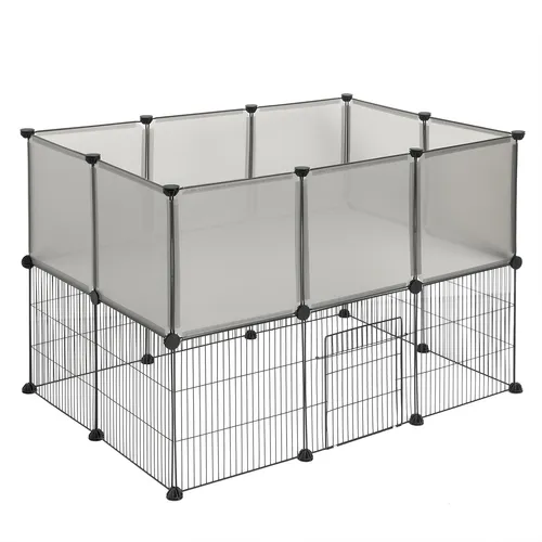 EUGAD Freigehege Laufstall 0006WL - Käfige, Auslauf & Gehege - Robustes Freigehege aus Kunststoff-Metall mit Tür, ideal für Hasen und Kaninchen, bietet sicheren Auslauf und Platz zum Spielen.