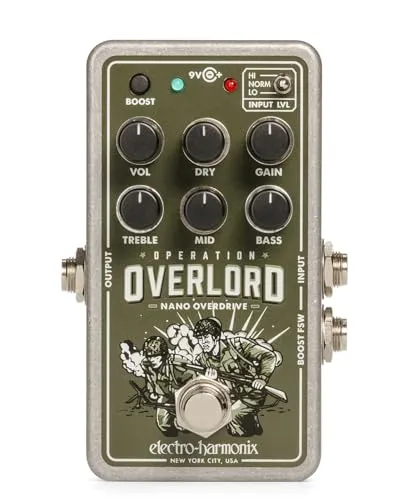 Electro Harmonix Nano Overlord Overdrive - Gitarren-Effektgerät für E-Gitarre & Bass; Verstärkerähnlicher JFET-Overdrive mit drei Gain Stufen und zuschaltbarem Boost für kraftvolle Distortion.