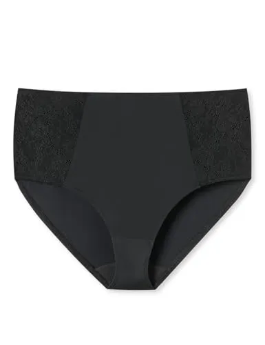 Schiesser Damen Midi Spitze-Air Slip, schwarz - Größe 42 - Funktionsunterwäsche; modisch hoher Bund mit transparenten Spitzen-Einsätzen, aus nachhaltigem Material mit Recyclinganteil für ein gutes Tragegefühl.