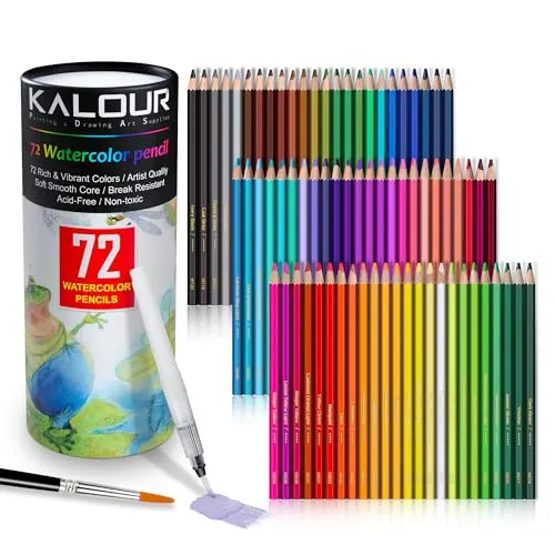 KALOUR Aquarellstifte, 72 Farben, wasserlöslich und leicht zu mischen, ideal für Malbücher, Skizzen und Kunstwerke – Nass- und Trockentechniken