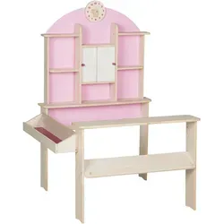 Roba Verkaufsstand Rosa - Spielzeug Kaufladen aus Holz - Spielmöbel für kreative Rollenspiele, inkl. Regalflächen und Holztheke. Fördert soziale Interaktion und Zahlenverständnis bei Kindern. Schadstoffgeprüft und pflegeleicht.