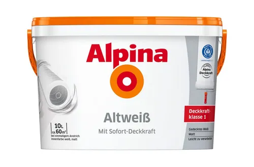 Alpina Wandfarbe Altweiß 10 Liter matt - Hochwertige Innenfarbe für alle Zimmer, ideal für ein elegantes Ambiente in Esszimmer, Flur und Wohnzimmer mit einem edlen matten Finish.