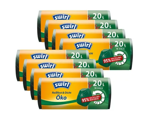 Swirl Müllbeutel 8x Swirl Öko Müllbeutel 20L (18 stk./ Rolle) mit Zugband