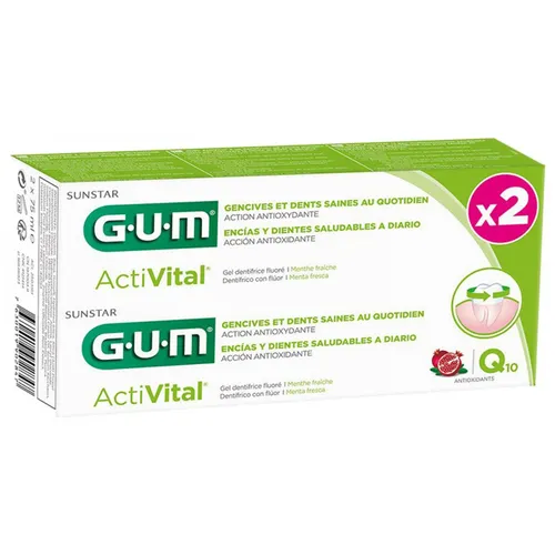 GUM Aktiv-Zahnpasta Q10 Satz von 2 x 75ml ist ein mehrfach wirkendes fluoriertes