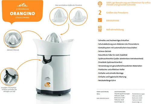 ETA Zitruspresse Orangino in weiß von ETA