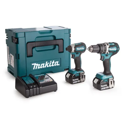 Makita DLX2180TJ 18V Bürstenlos Kombi Bohrer & Schlagschrauber Doppelpack - Akkuschrauber-Set mit 2 leistungsstarken, bürstenlosen Motoren für maximale Effizienz und Langlebigkeit. Ideal für anspruchsvolle Heimwerkerprojekte.