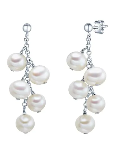 Valero Pearls Perlenohrringe Silber - Elegante Ohrringe aus hochglanzpolierten Sterling Silber mit schimmernden Süßwasser-Zuchtperlen, perfekt für festliche Anlässe oder den Alltag.