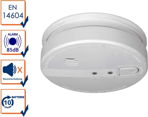 Vernetzbarer Optischer Rauchmelder mit 10 Jahren Backup-Batterie - Rauchmelder für sichere Brandwarnung, vernetzbar über Stromnetz, mit 10 Jahren langlebiger Backup-Batterie und Stummschaltfunktion für Falschalarm – ideal auch für die Küche.