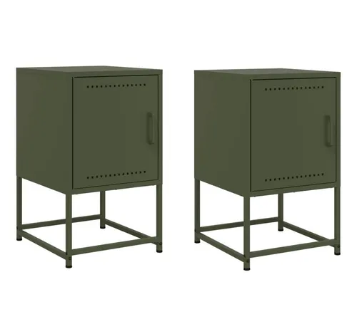 vidaXL Olivgrüne Nachttische 2er Set aus Stahl in grün von vidaXL
