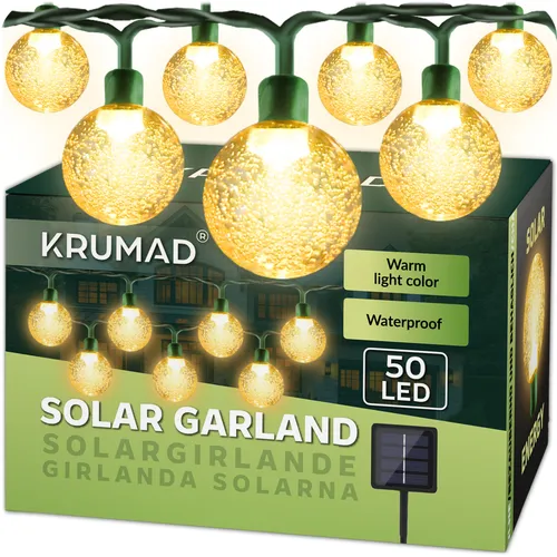 KRUMAD Solar LED-Lichterkette 50 LEDs – 7m IP65 Wasserdicht Warmweiß – Garten Balkon Terrasse Deko Solarbetrieben