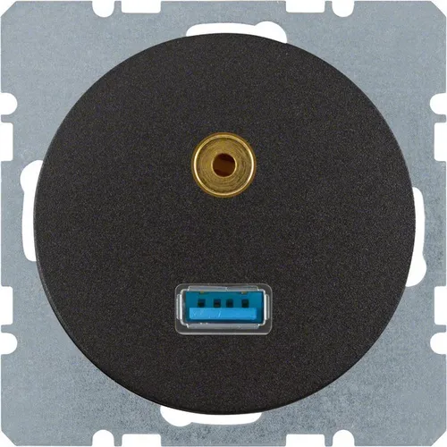 Berker USB/3,5 mm Audio Steckdose (schwarz glänzend) in schwarz von Berker USB/3,5mm Kommunikationstechnik Abdeckung