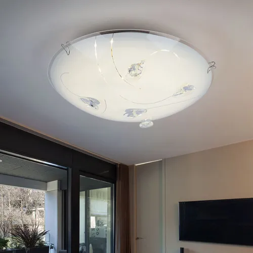 Deckenleuchte Flurlampe Glas Kristall satiniert klar LED Chrom Wohnzimmerleuchte