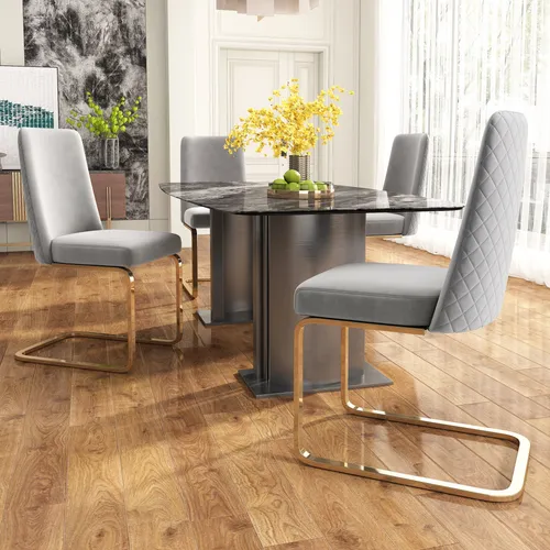 Flieks Freischwinger 4er Set – Beige Esszimmerstühle mit goldenen Metallbeinen