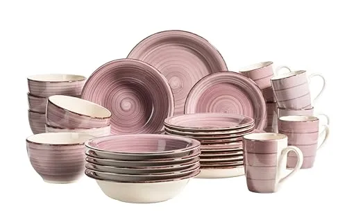 MÄSER Bel Tempo II 30-teiliges Vintage Geschirr Set - Tafelservice für 6 Personen, handbemalt aus dickwandigem Steingut, spülmaschinen- und mikrowellengeeignet, sorgt für einen farbenfrohen Vintage Look auf Ihrem Esstisch.