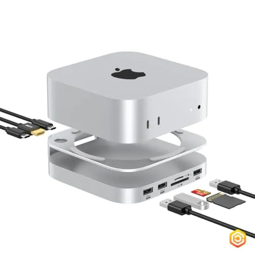 Casecentive 8-in-1 Aluminium HDMI Dockingstation Hub & Stand für Mac Mini M4/M4 Pro