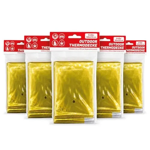 HAC24 5er Set Rettungsdecke Gold/Silber für Notfallsituationen und Allwetterbedingungen Rettungsfolie Notfalldecke für Auto, Erste Hilfe, Camping & Outdoor