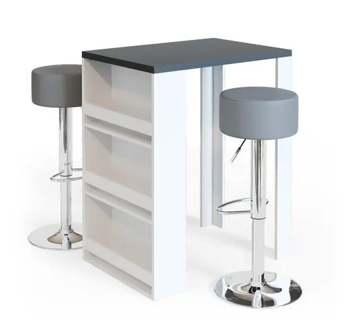 Vicco Bartisch anthrazit / weiß mit 2 Barhockern und Regal - Barmöbel mit 2 höhenverstellbaren Barhockern und 3 Regalfächern, ideal für gemütliche Abende. Pflegeleichte MDF-Oberfläche und modernes Design.
