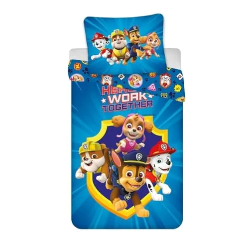 Bettwäsche Paw Patrol wendbar 140 x 200 cm - Bettwaren-Set für Kinder, 100 % Baumwolle, maschinenwaschbar, mit beliebten Charakteren Chase, Marcus, Stella und Ruben, schadstoffgeprüft nach OEKO-TEX Standard 100.