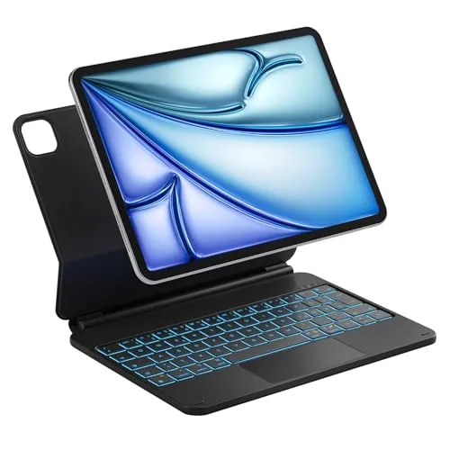 Inateck NeoMagic Magnetische Tastatur Hülle für iPad Air 11 Zoll - Tastatur mit freitragendem Ständer, 7-farbiger Hintergrundbeleuchtung und präzisem Trackpad für optimales Arbeiten und Multitasking.