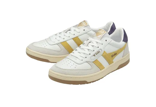 Gola Sneaker Hawk 2025 - Trendige Damen Sneaker in Weiß/Gelb/Violett - Sneaker aus hochwertigem Leder, zeitloses Retro-Design, ideal für modebewusste Damen. Perfekte Passform in Größe EU 38, die Kultmarke Gola steht für über 100 Jahre Tradition.