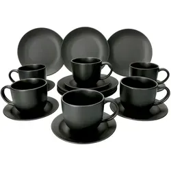 18-tlg. Kaffeeservice Londen Lampart Nero Schwarz - Elegantes 18-teiliges Kaffeegeschirr aus Steingut für 6 Personen, ideal für stilvolle Kaffeerunden. Das matte Schwarz verleiht Ihrem Tisch einen modernen Look. Perfekt als Geschenk zur Hochzeit oder zum Einzug.